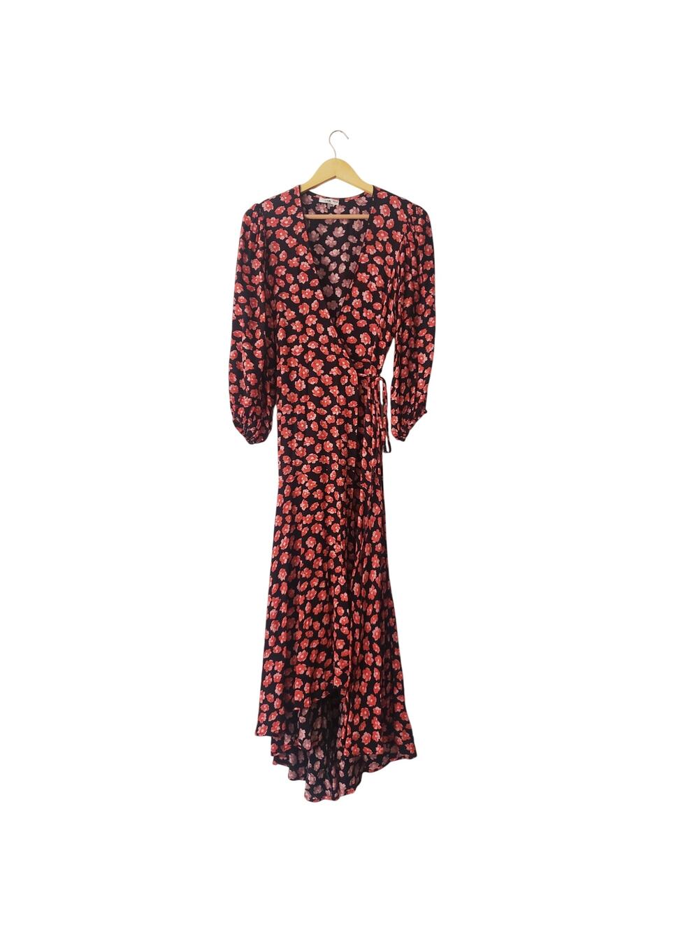 GANNI Floral Print Crepe Wrap Midi Dress  Size US 4